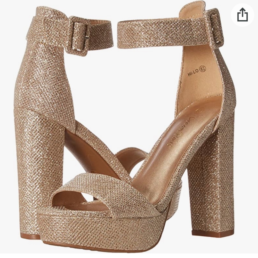 Women’s Hi-Lo High Heel Platform Pump Sandals in Gold Glitter, NWT, Size 9
